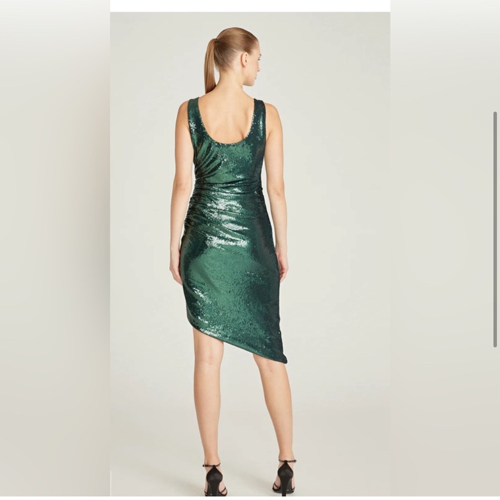 Halston green sequenced dress.